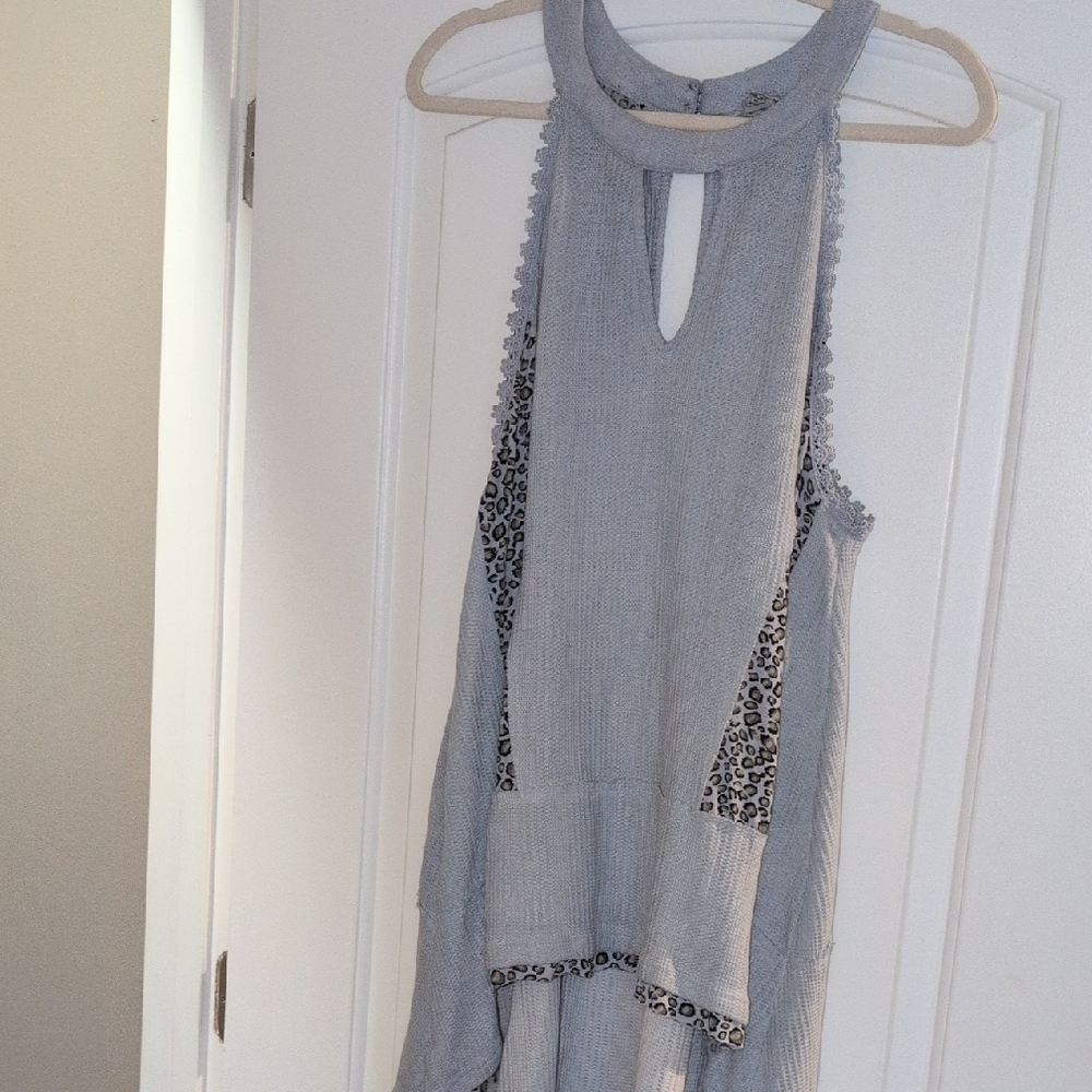 POL Gray Tank Top with Leopard Details